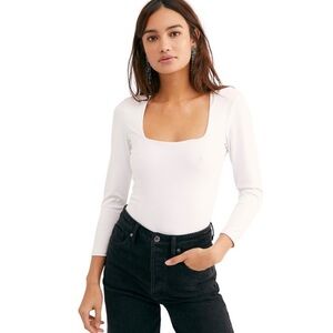 Intimately Free People  Bodysuit‎ Size XS Ivory Long Sleeves "Truth or Square"